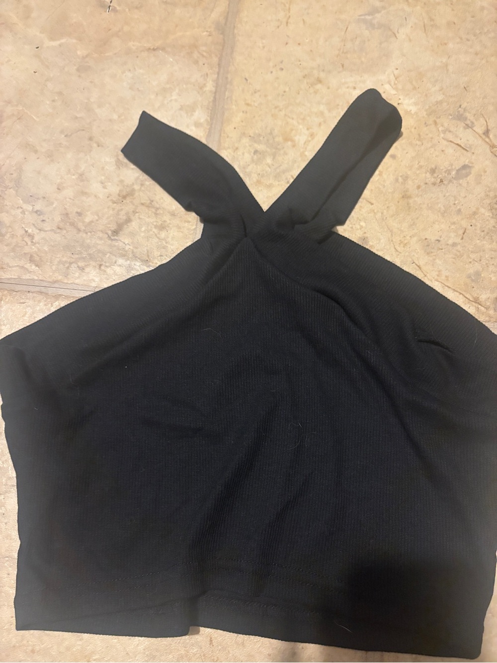 Black Cross-Back Ribbed Crop Tank Top